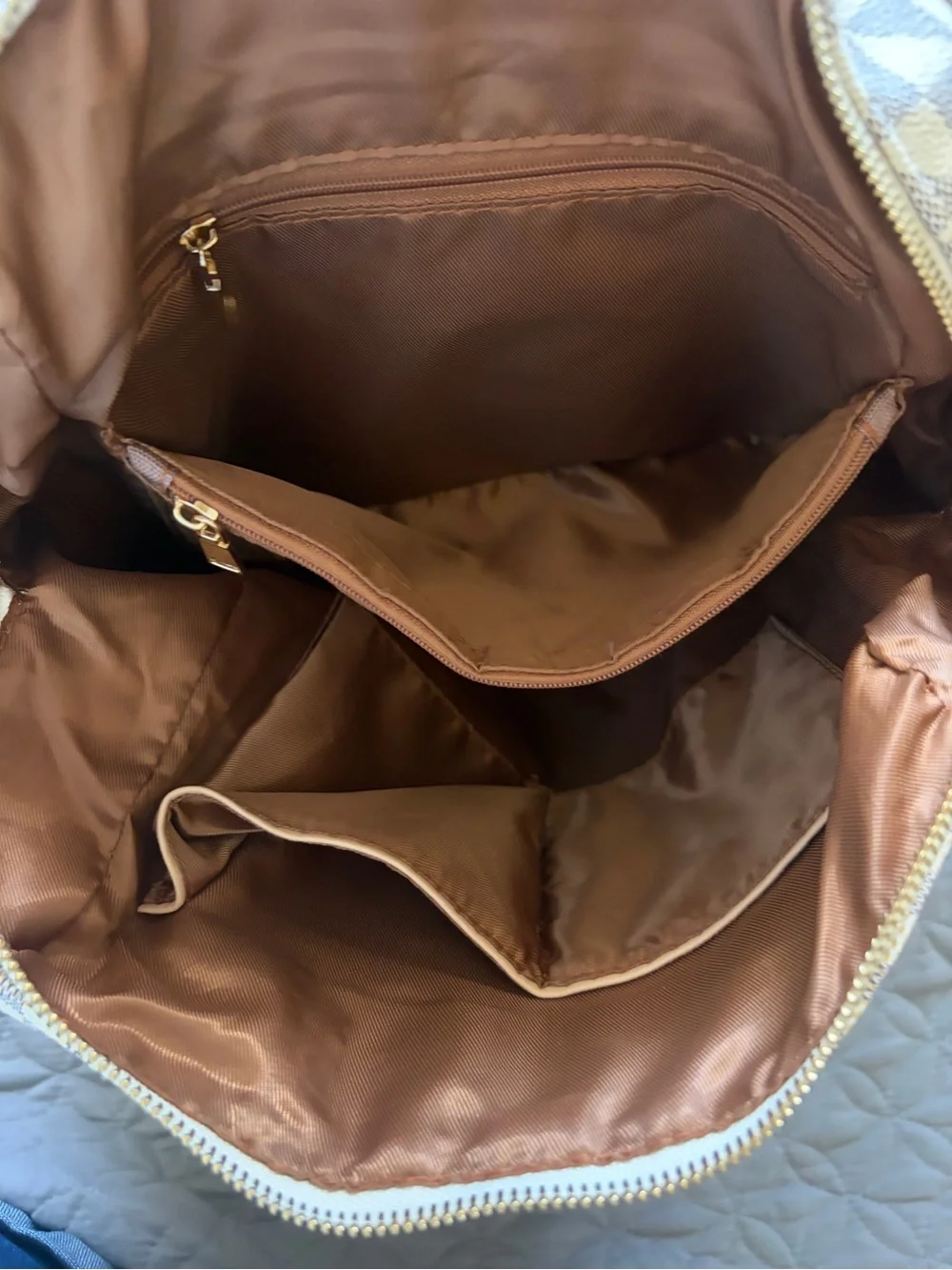 Beige Geometric Women's Backpack Purse with Matching Pouch - Contemporary Style
